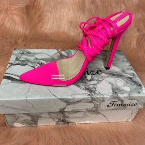 Transparent strap lace-up thin heeled sandals